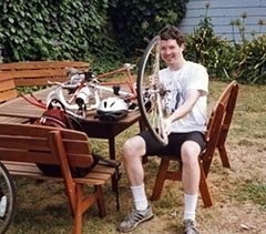 me holding up the damaged front wheel of my Accordo