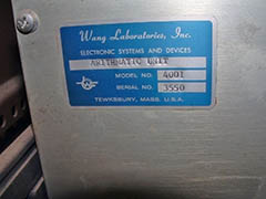 Wang 4001 Arithmetic Unit label